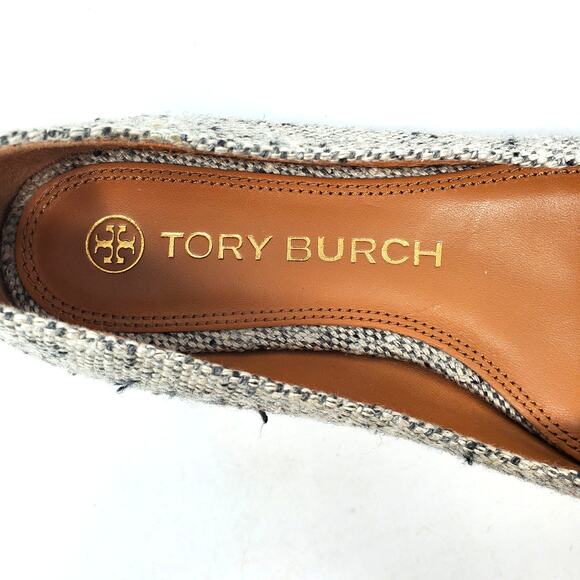 Tory Burch Georgia Ballet Flats Square Toe Rustic Linen Wool Gold 87306 Size 8 M - Picture 9 of 12